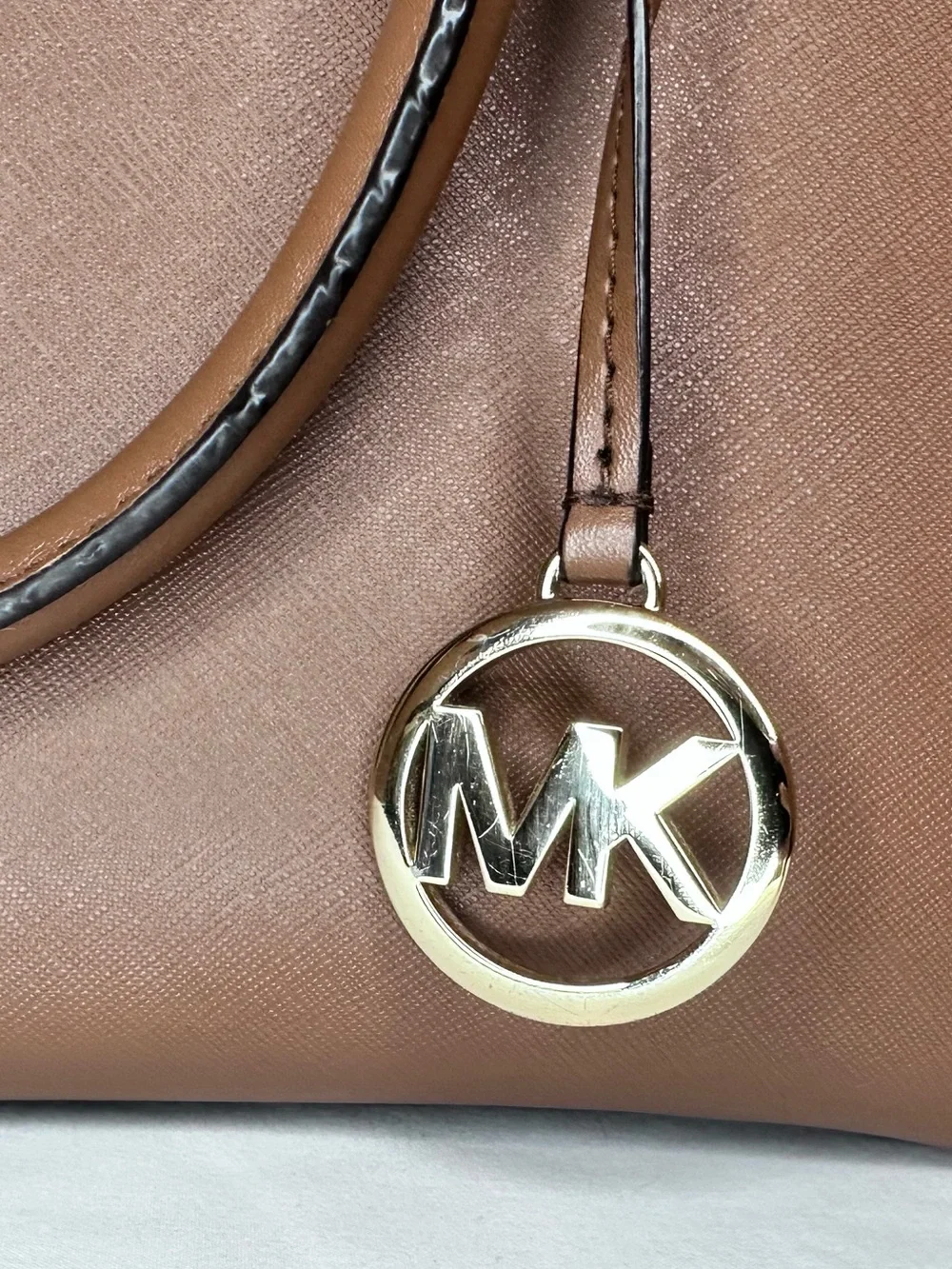 Michael Kors Sutton Medium Saffiano Leather Satchel Brown Gold